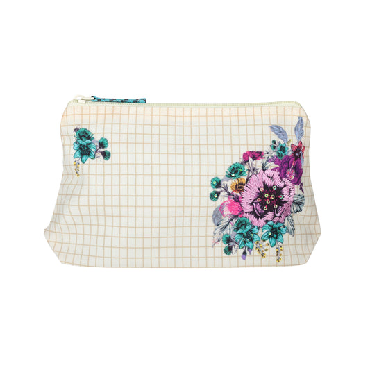 Blooming Meadow Floral Grid Cosmetic Pouch