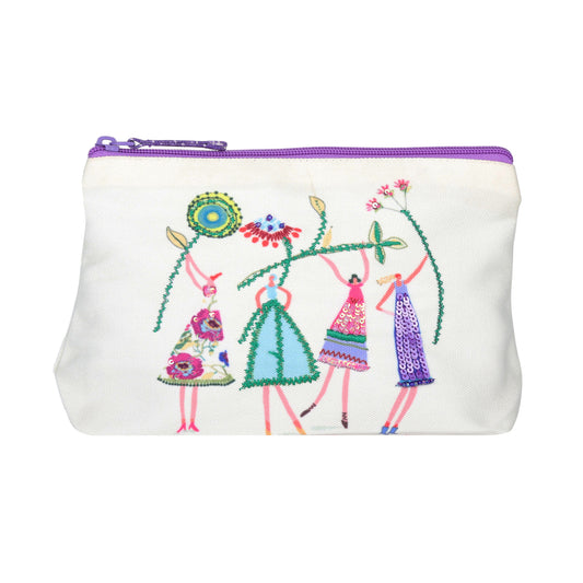 Whimsical Garden Friends Embroidered Pouch