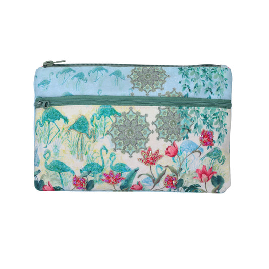 Flamingo Lagoon Double Zip Pouch