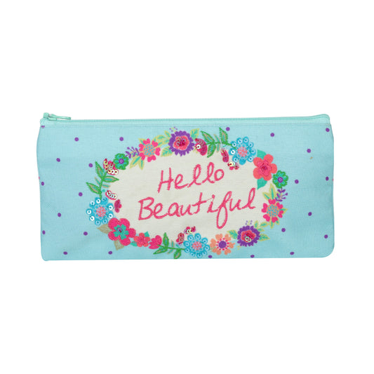 Hello Beautiful Floral Wreath Pencil Case