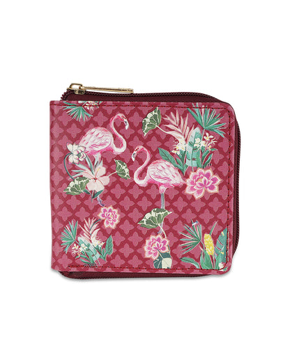 Tropical Flamingo Side Zip Vegan Leather Wallet