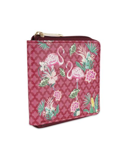 Tropical Flamingo Side Zip Vegan Leather Wallet