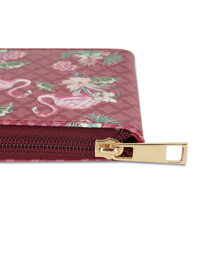 Tropical Flamingo Side Zip Vegan Leather Wallet