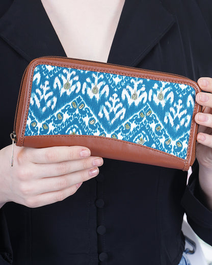 Distress Ikat Top Zip Clutch Wallet