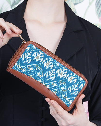 Distress Ikat Top Zip Clutch Wallet