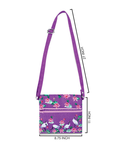 Crane With Lotus Folded Sling Bag