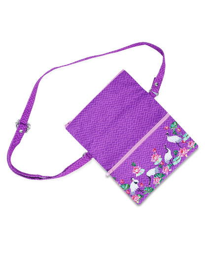 Crane With Lotus Folded Sling Bag