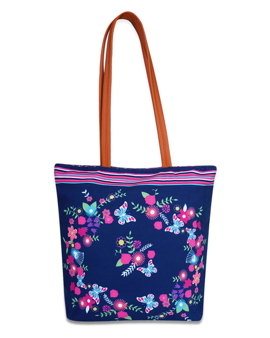 Butterfly Bloom Pu Handle Tote Bag