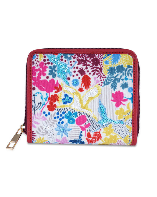 floral Crane Top Zip Wallet