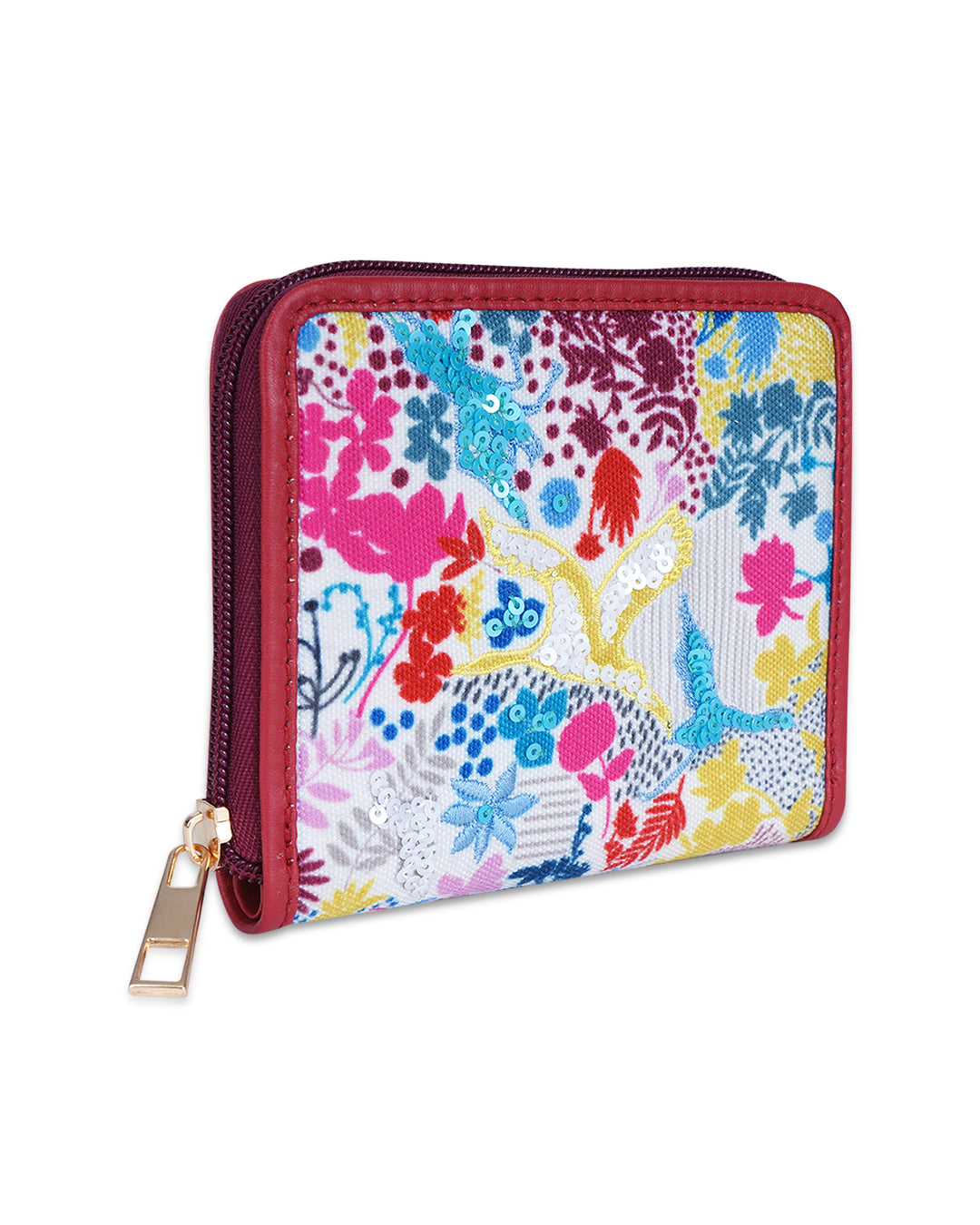 floral Crane Top Zip Wallet