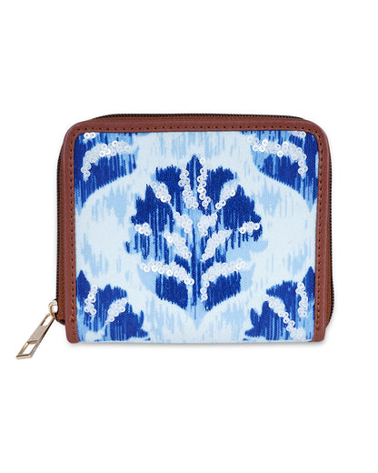 Indigo Dmask Top Zip Wallet