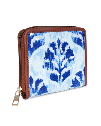 Indigo Dmask Top Zip Wallet