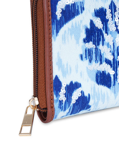 Indigo Dmask Top Zip Wallet