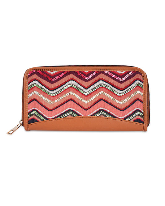 Multicolor Wave Top Zip Clutch Wallet