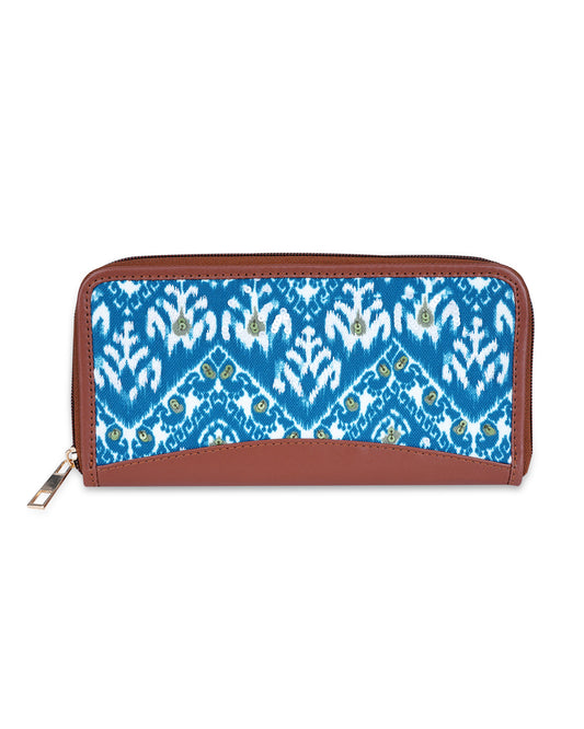 Distress Ikat Top Zip Clutch Wallet