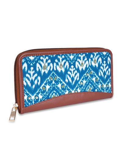 Distress Ikat Top Zip Clutch Wallet