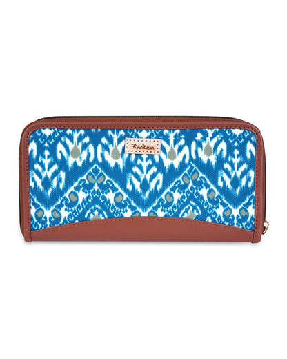 Distress Ikat Top Zip Clutch Wallet