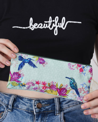 Crane With Lotus & Humming Birds Pencil Pouches