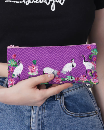 Crane With Lotus & Humming Birds Pencil Pouches