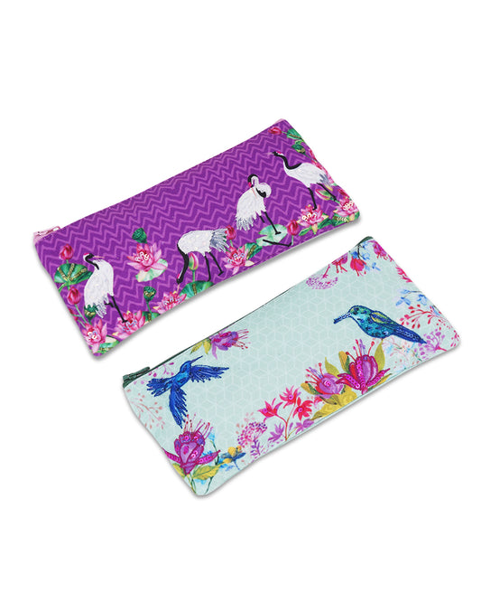 Crane With Lotus & Humming Birds Pencil Pouches