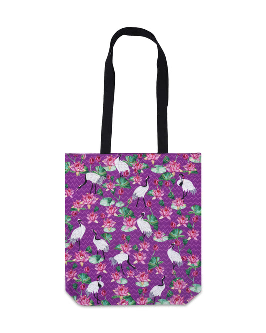 Crane With Lotus Tote Bag