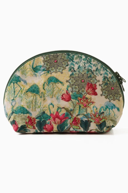 Ethnic Flamingo Halfmoon Cosmetic Bag