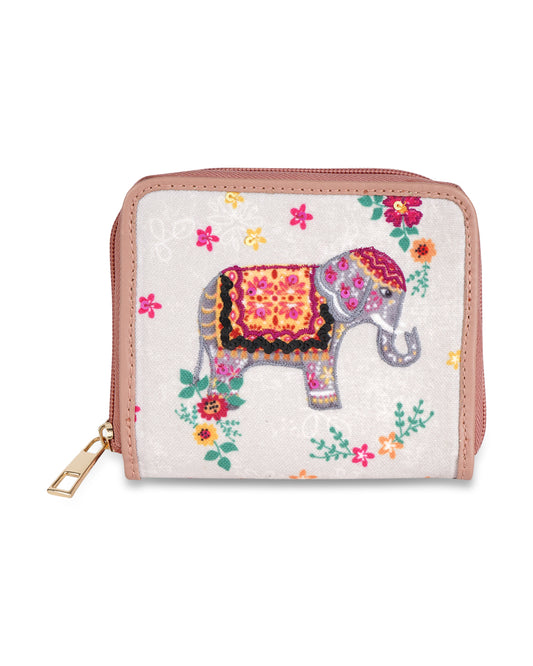 Decorative Elephant Top Zip Wallet