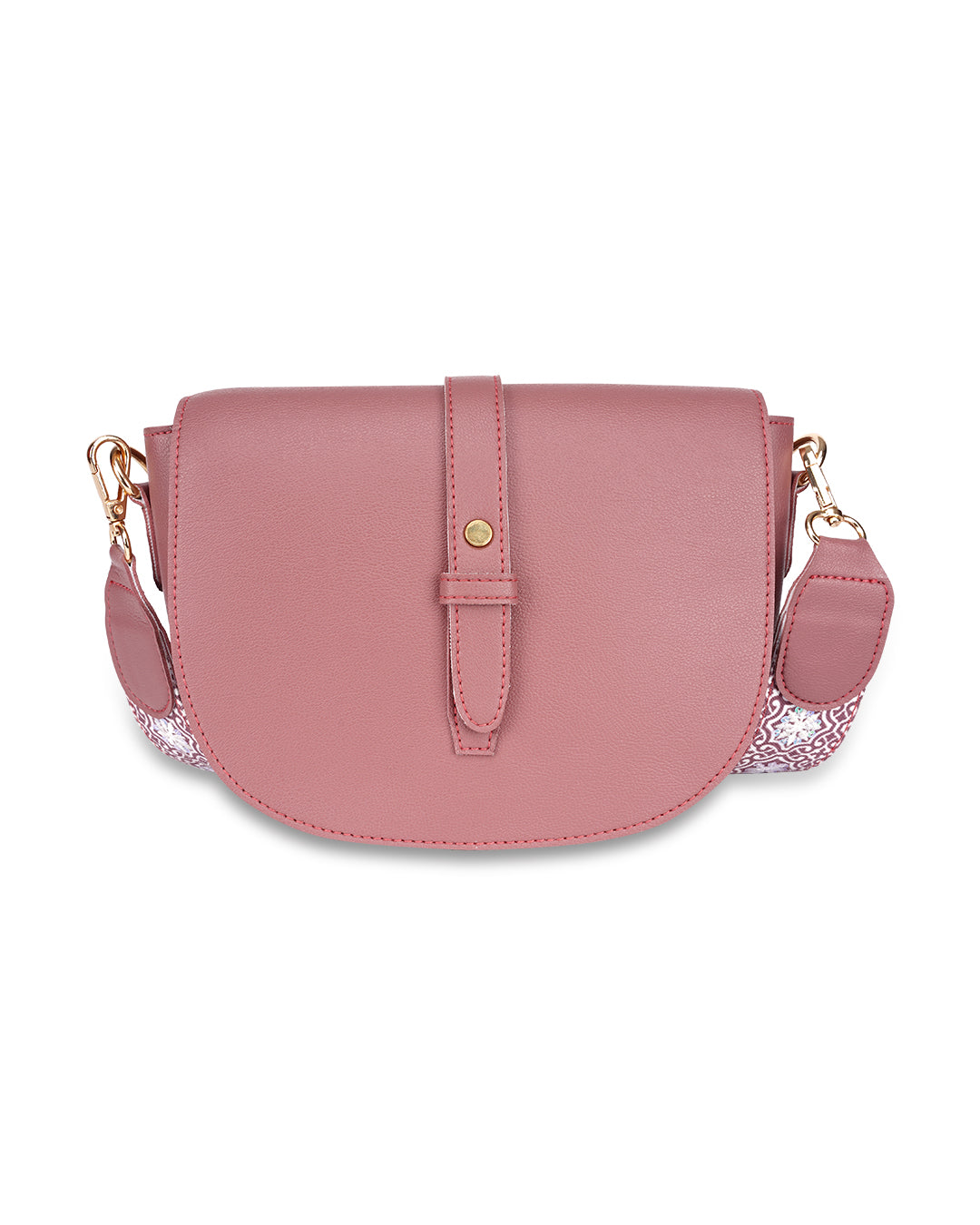 Rose Pink Embroidered Handle Sling Bag