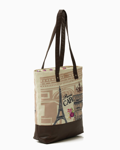 Paris Café Shoulder Tote Bag With Vegan Leather