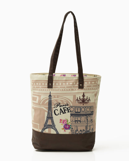 Paris Café Shoulder Tote Bag With Vegan Leather