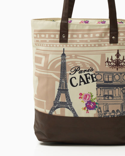 Paris Café Shoulder Tote Bag With Vegan Leather