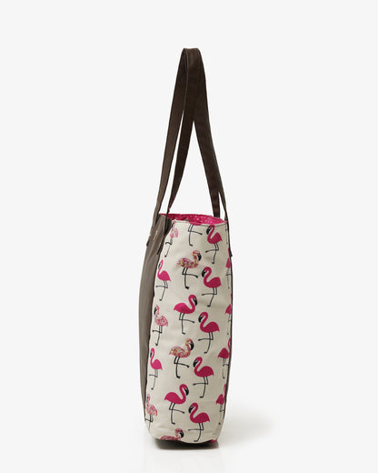 Flamingo Blush Shoulder Tote Bag with Vegan Leather