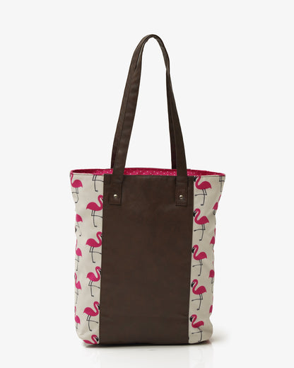 Flamingo Blush Shoulder Tote Bag with Vegan Leather