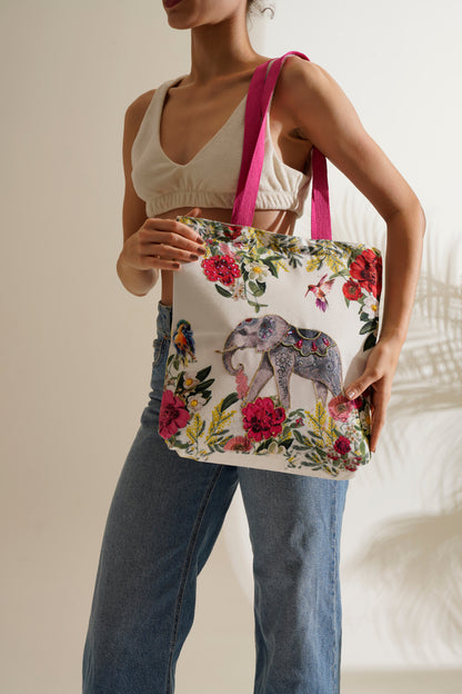 Tropical Elephant Niwad Handle Tote Bag