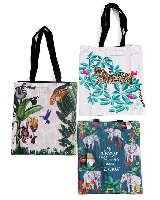 Elephant Bonanza, Savanna Leopard & Banana Groves Tote Bag Set Of 3