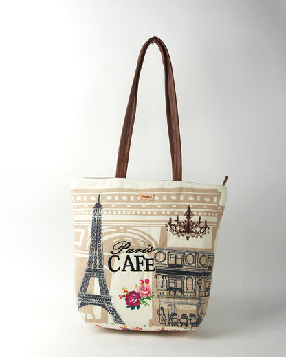 Paris Café Pu Handle Tote Bag