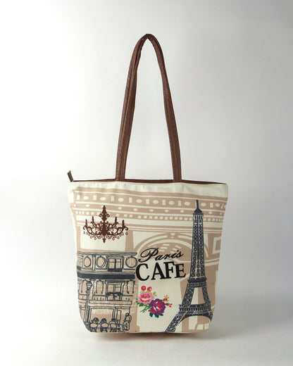 Paris Café Pu Handle Tote Bag