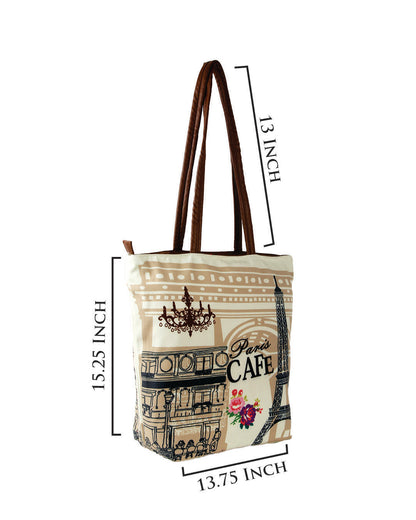 Paris Café Pu Handle Tote Bag