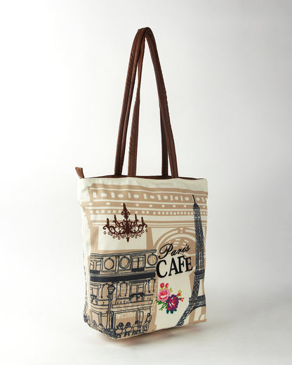 Paris Café Pu Handle Tote Bag